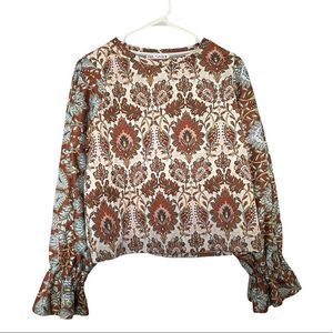ZARA Jacquard Tapestry Floral Print Blouse